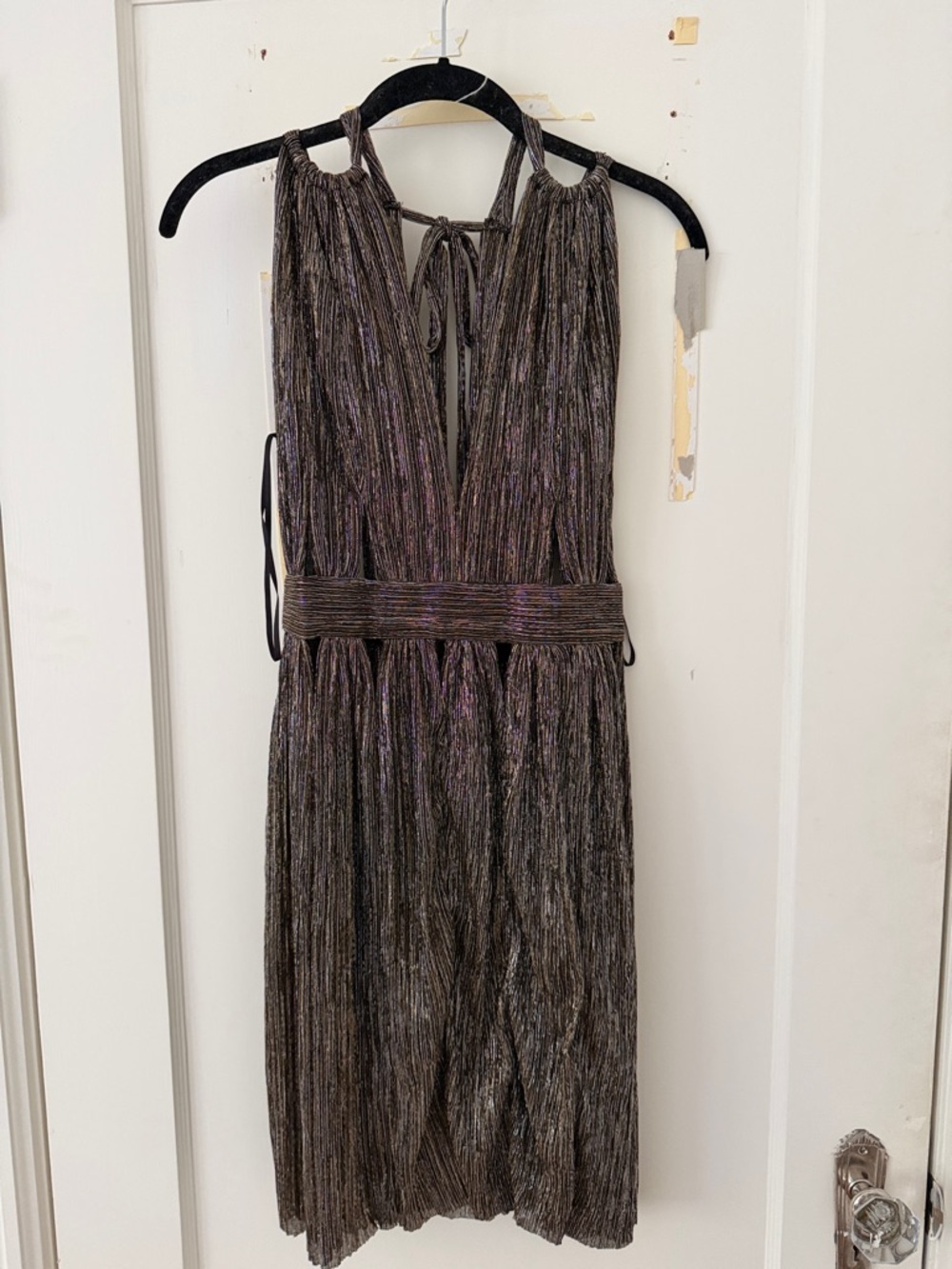 Bec & Bridge Metallic Pleated Strapless Cocktail Dress in Bronze